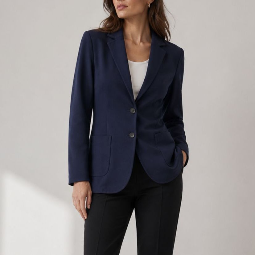 Atm Bonded Knit Blazer Women's Xs Navy Tailored Stretch Workwear Classic